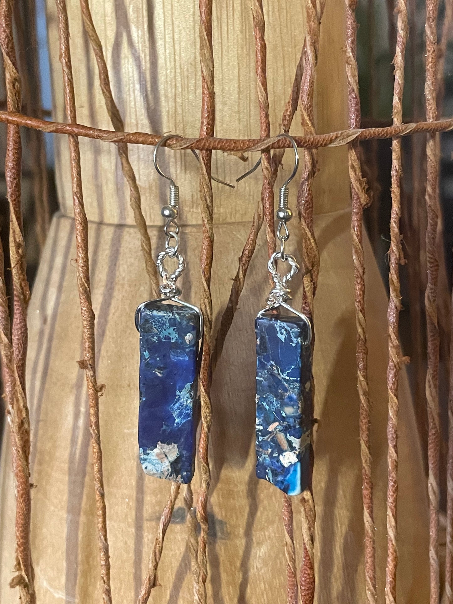 Rectangular Blue Agate Earrings