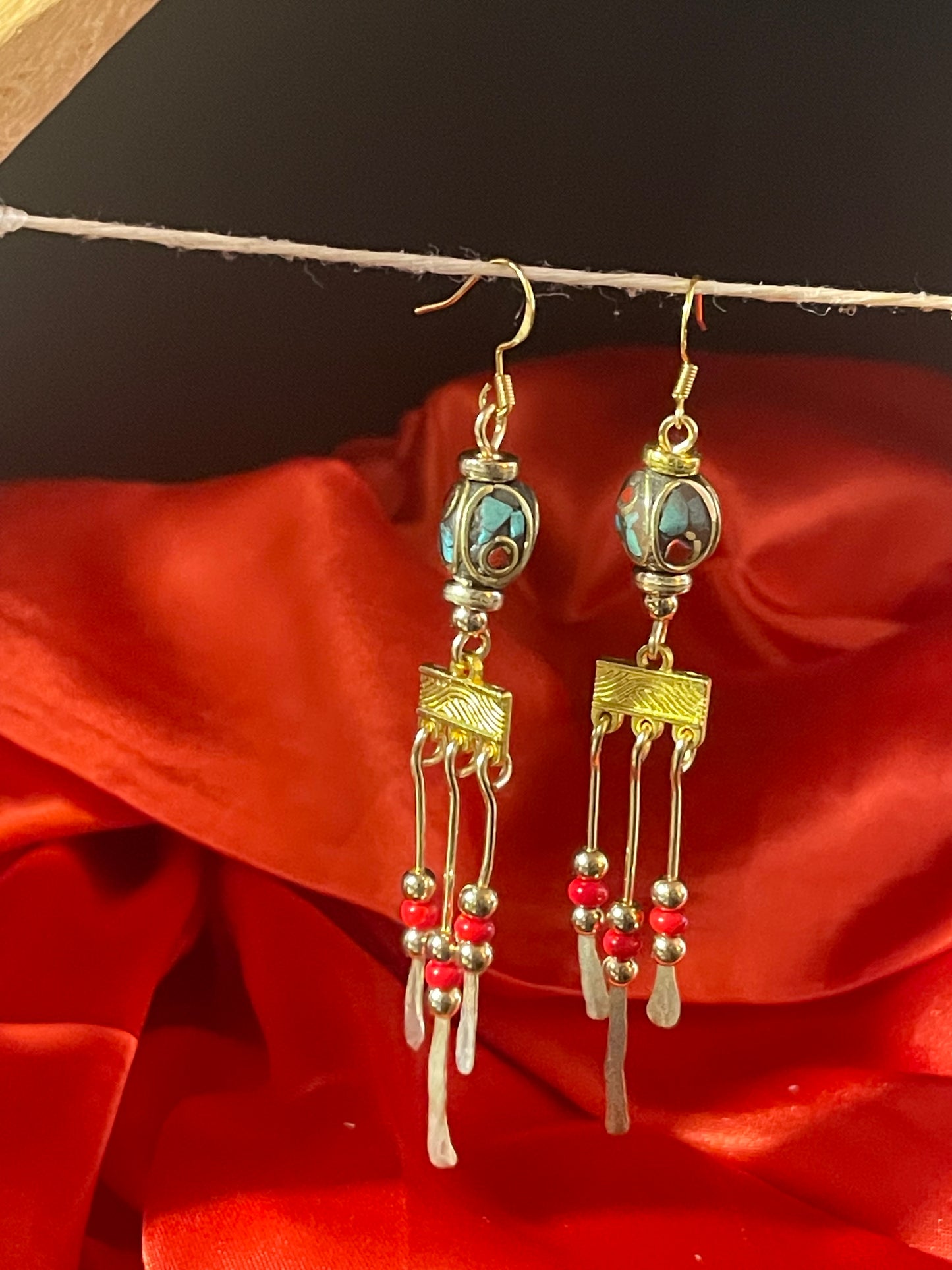 Nepali Brass Bead Paddle Earrings