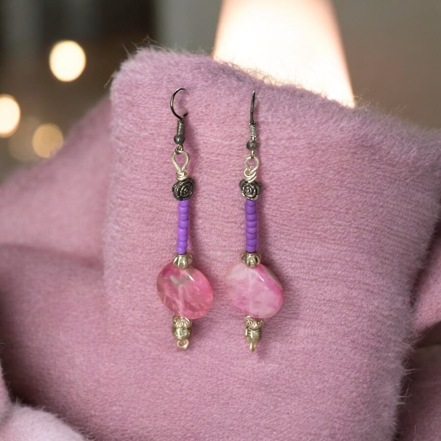 Crystal Disc & Seed Bead Dangle Earrings
