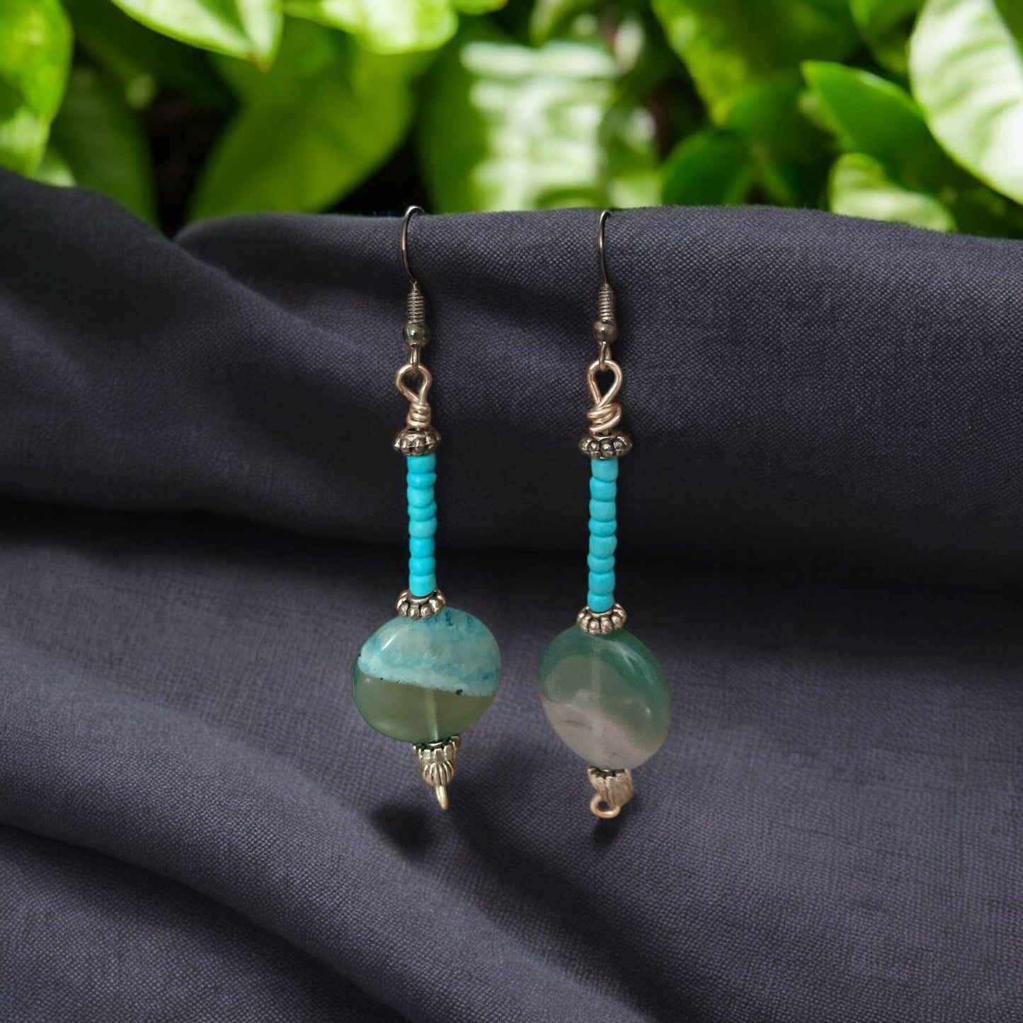Crystal Disc & Seed Bead Dangle Earrings