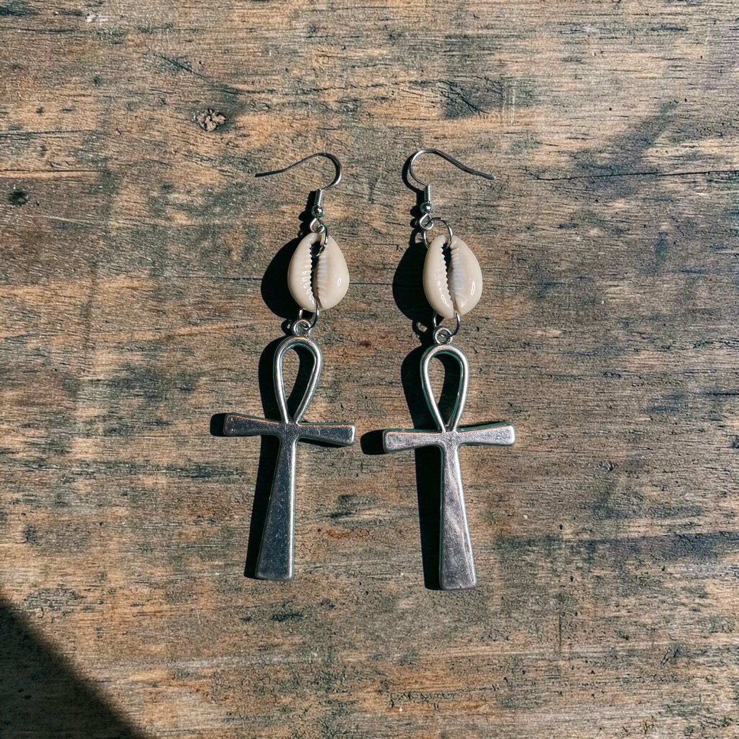 Cowrie Shell Ankh Earrings