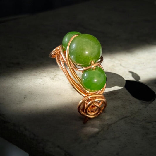 Copper and Jade Boho Ring