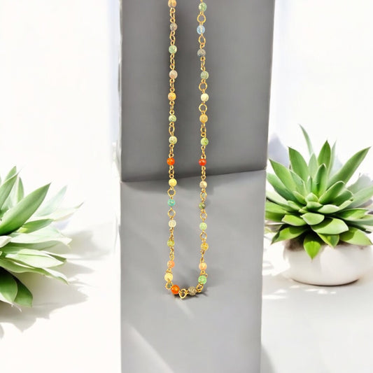 Bronze Multi-Colored Gemstone Chain Link Necklace