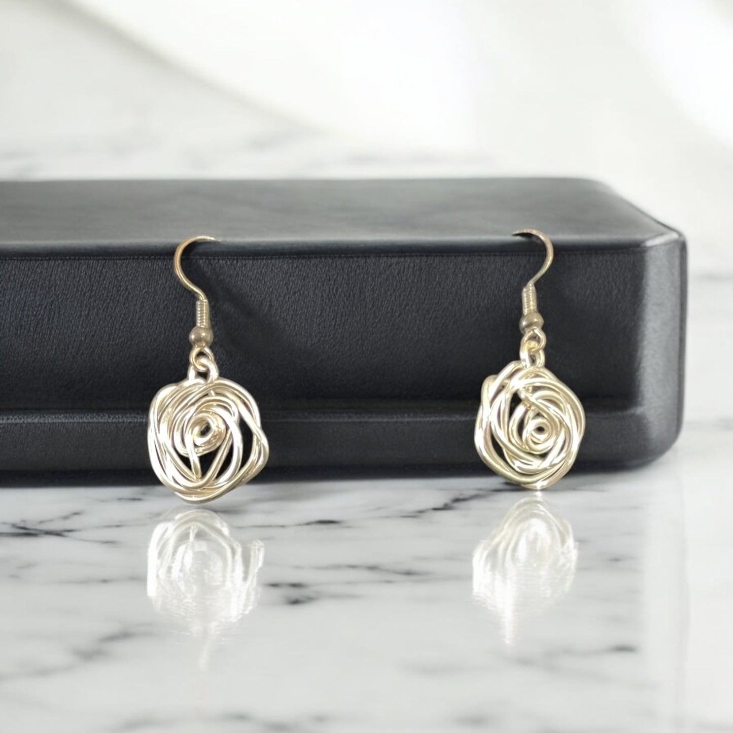 Silver Wire Rose Earrings