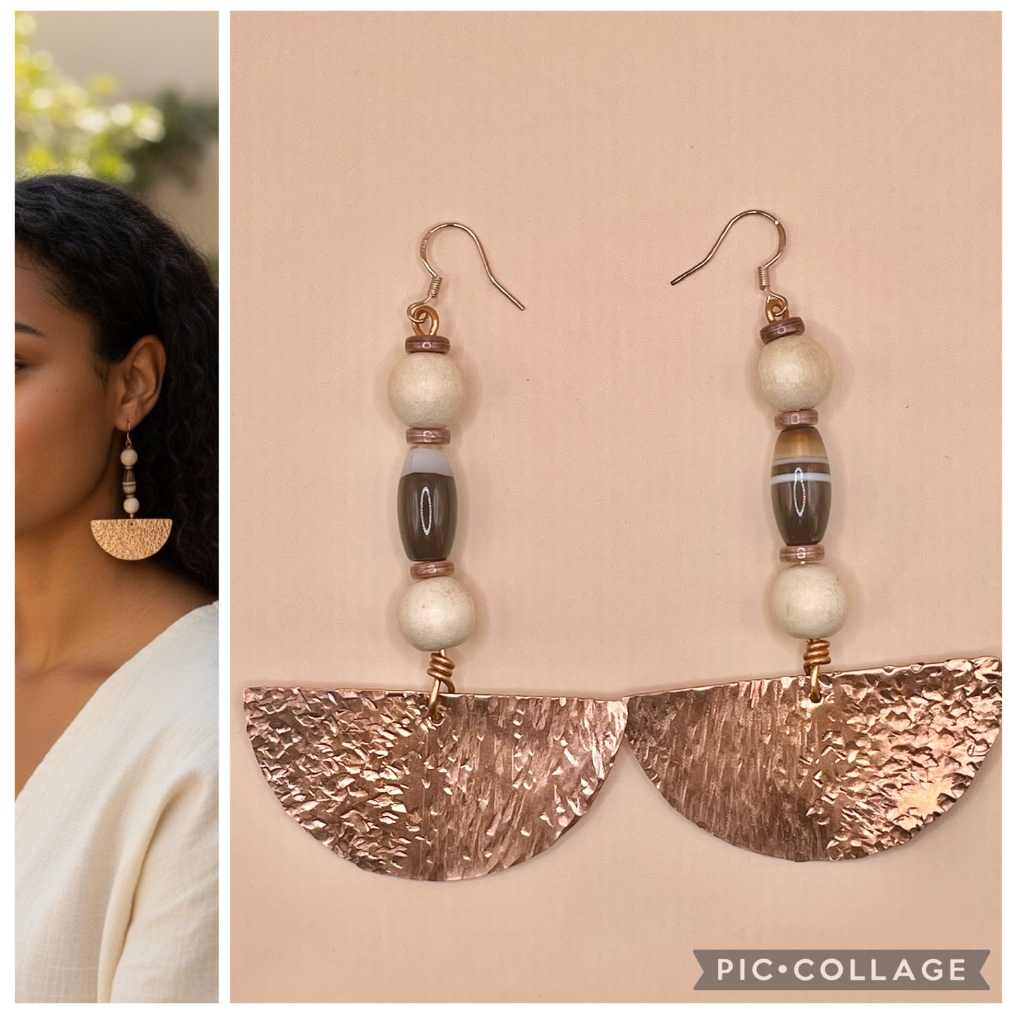 Semi-Circle Copper Beaded Earrings
