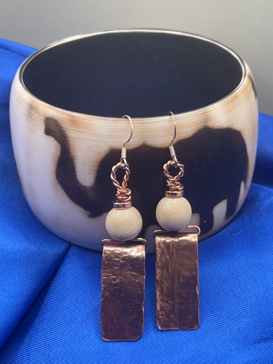 Hammered Copper Rectangle Earrings