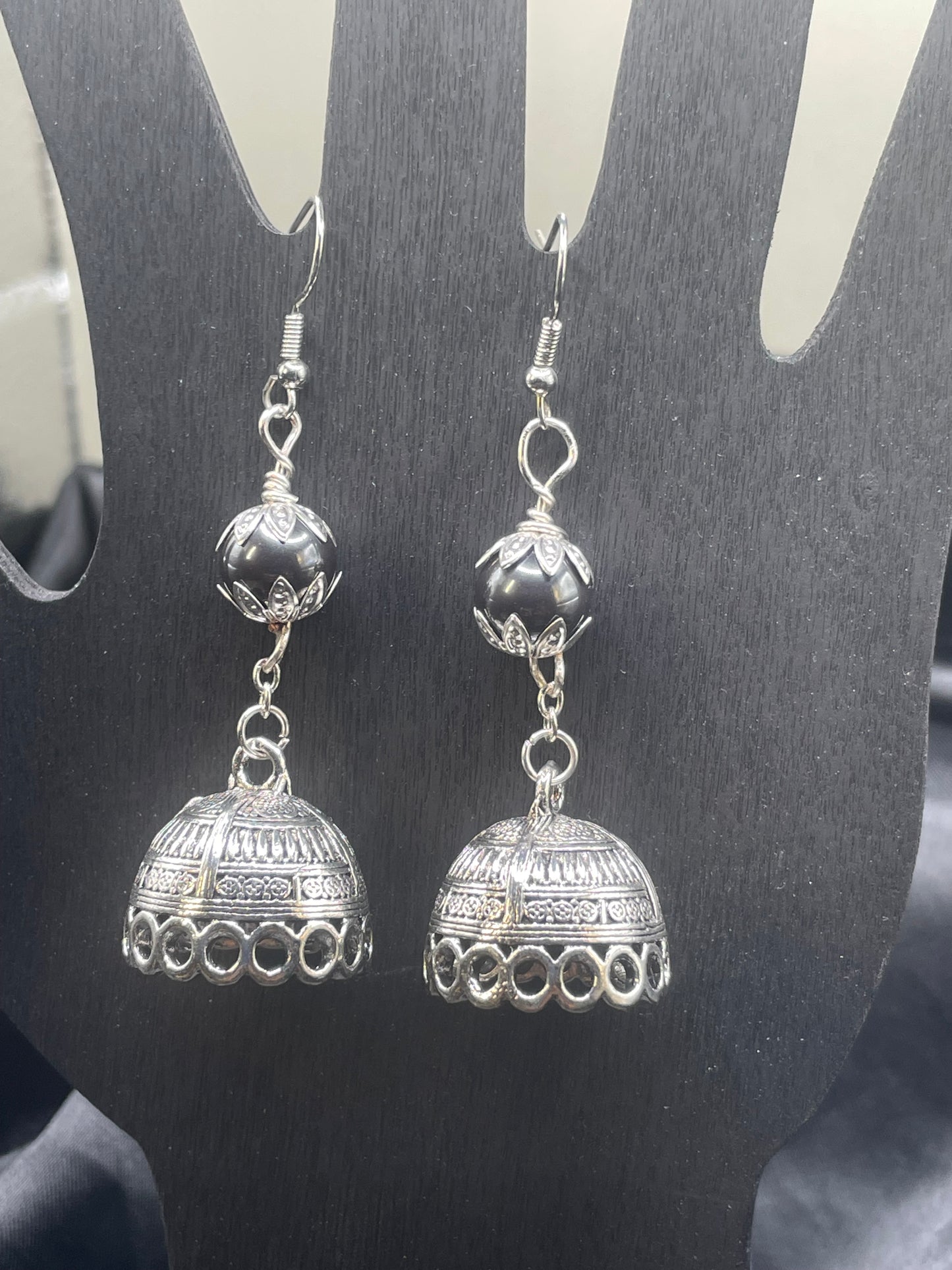 Silver Bell Hematite Bead Earrings