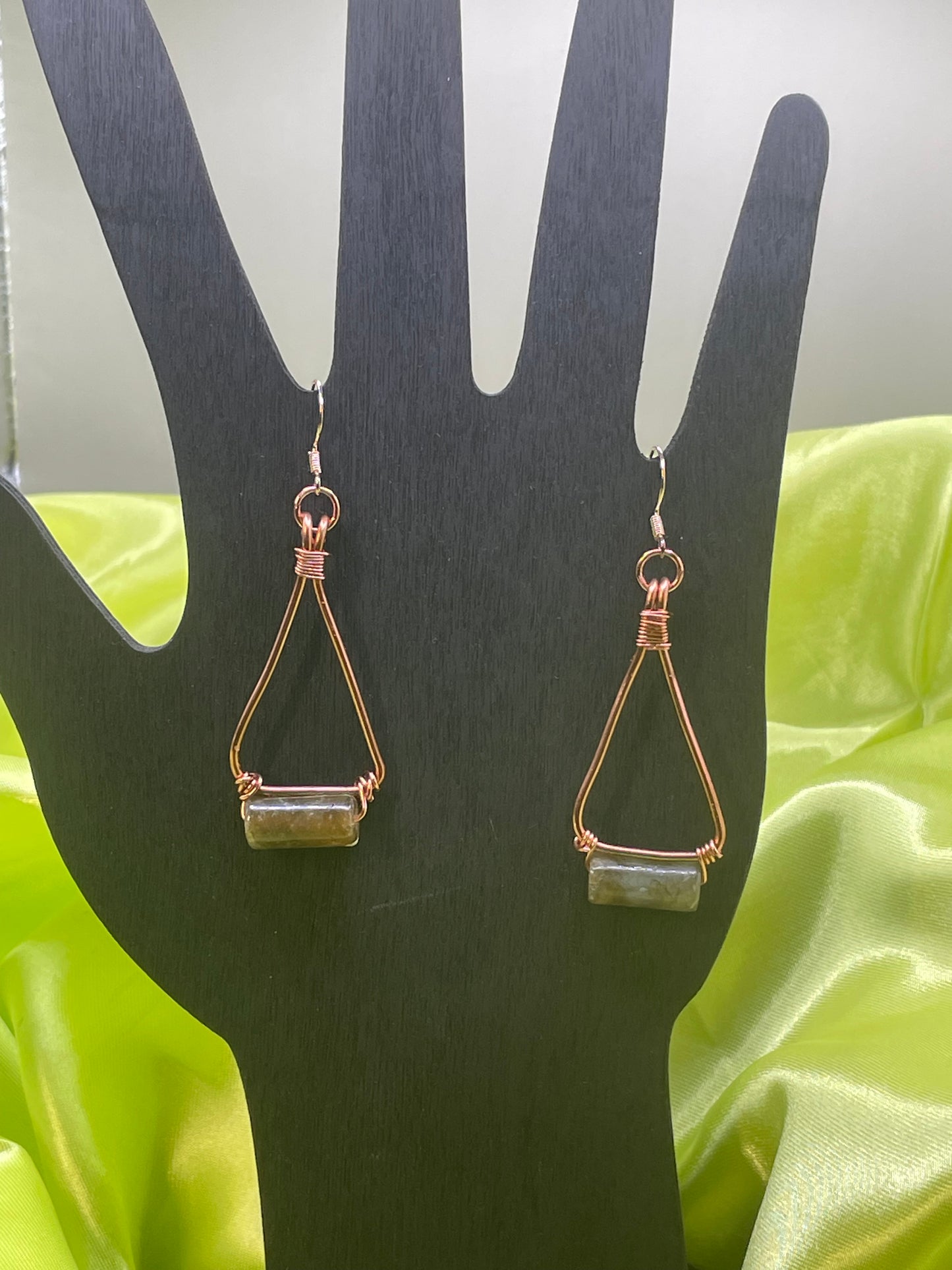 Copper Triangle Green Agate Earrings