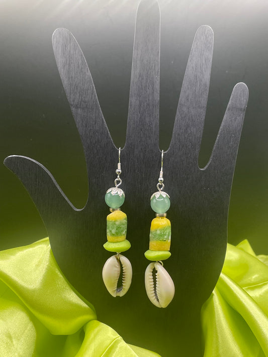 Cowrie Shell Earrings with Natural Crystal Beads