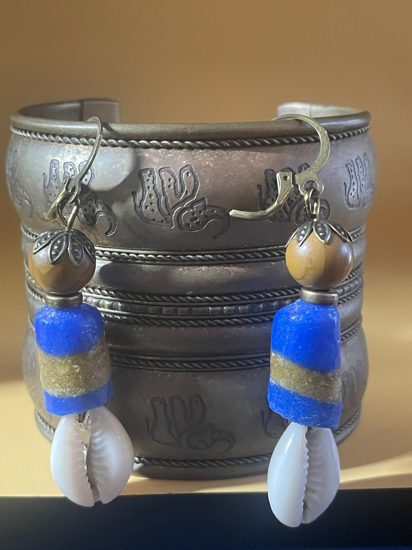 Cowrie Shell Earrings with Natural Crystal Beads