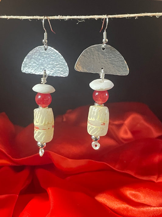 Afro Centric Red Agate Bead Earrings