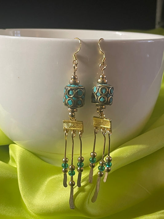 Nepali Brass Bead Paddle Earrings