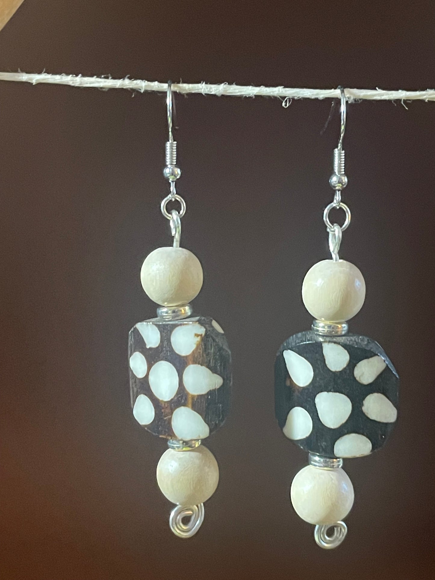 Circular Sunburst Batik Bone Bead Earrings