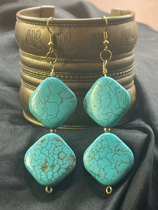 Diamond Shaped Turquoise Colored Dangle Earrings