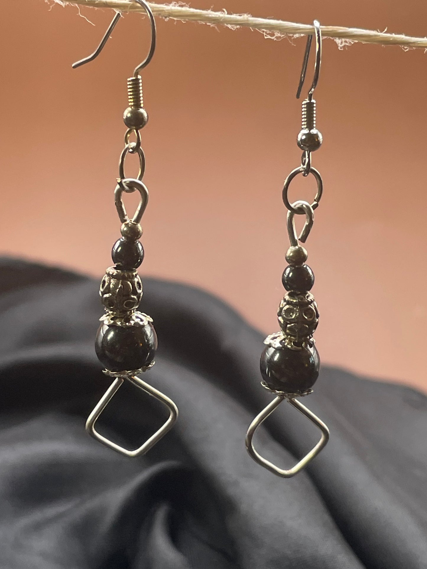 Geometric Hematite Dangle Earrings