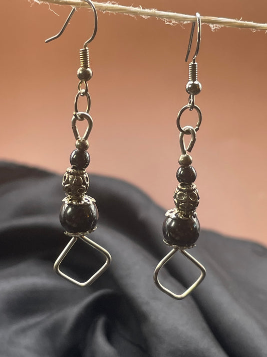 Geometric Hematite Dangle Earrings