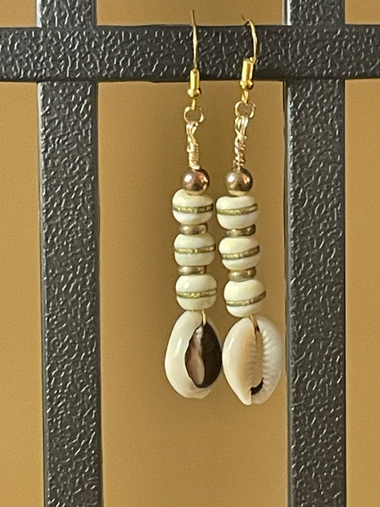 Golden Wooden Bead Dangle Earring