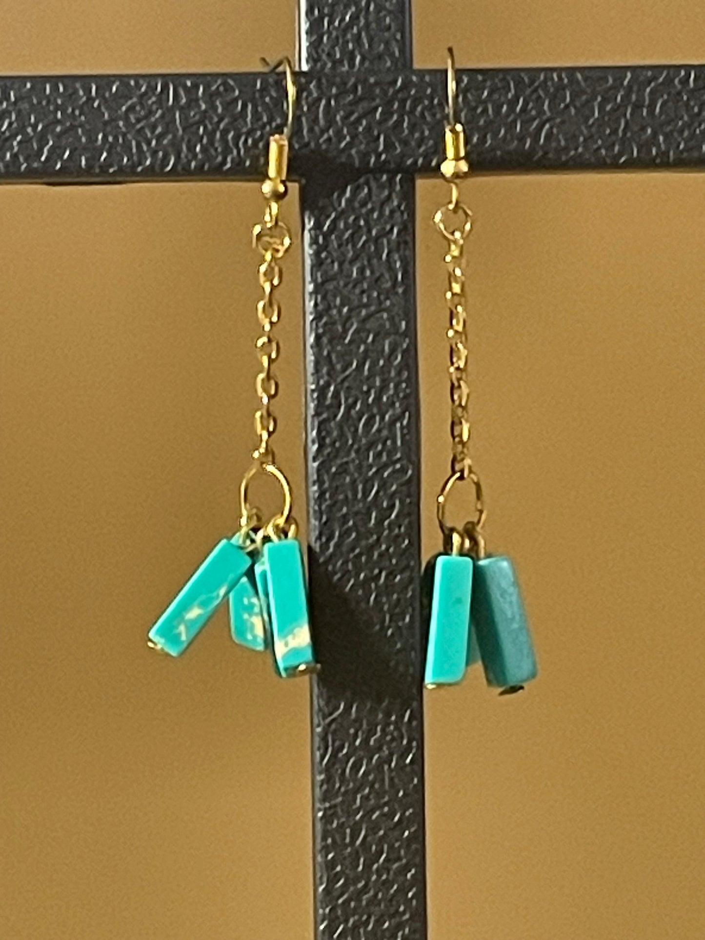 Dangling Turquoise Colored Rectangle Earrings
