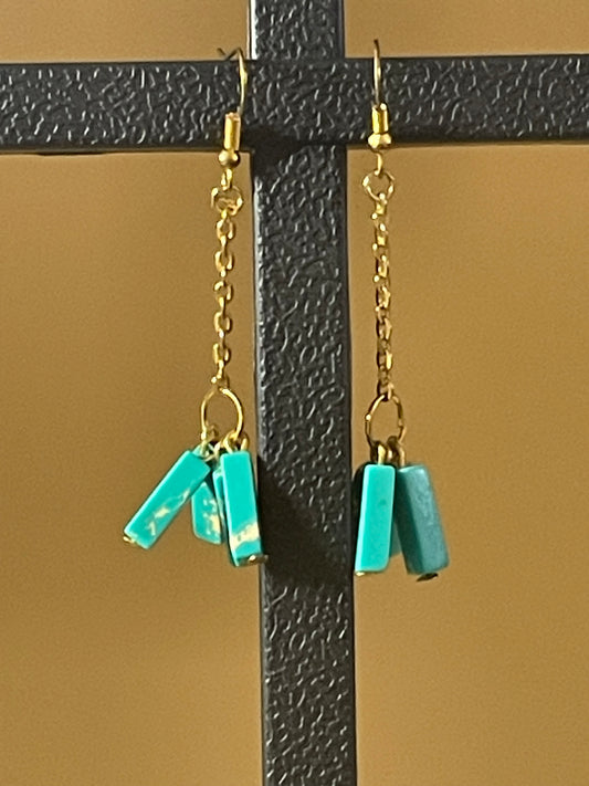 Dangling Turquoise Colored Rectangle Earrings