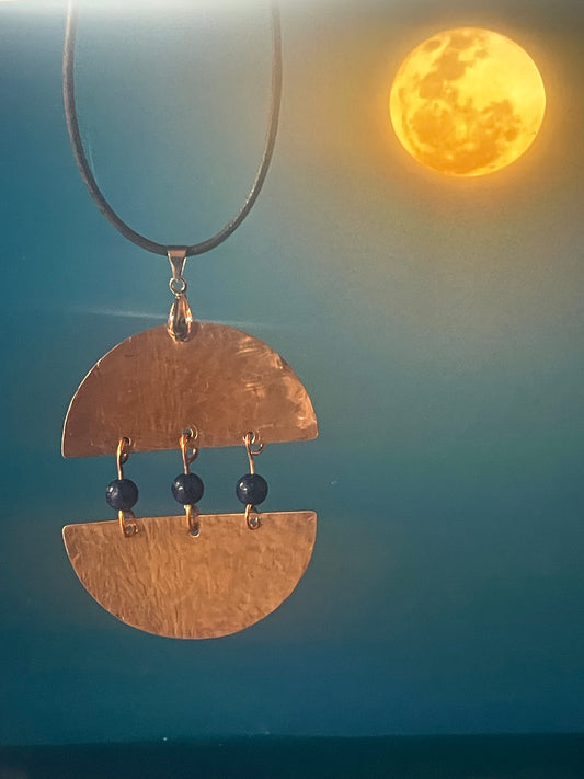 Circular Copper Pendant with Lapis Lazuli Beads