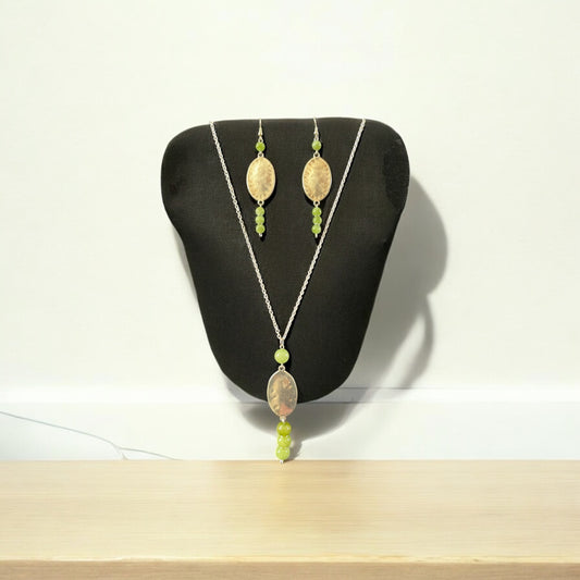 Peridot Crystal & Silver Earrings /Pendant Set