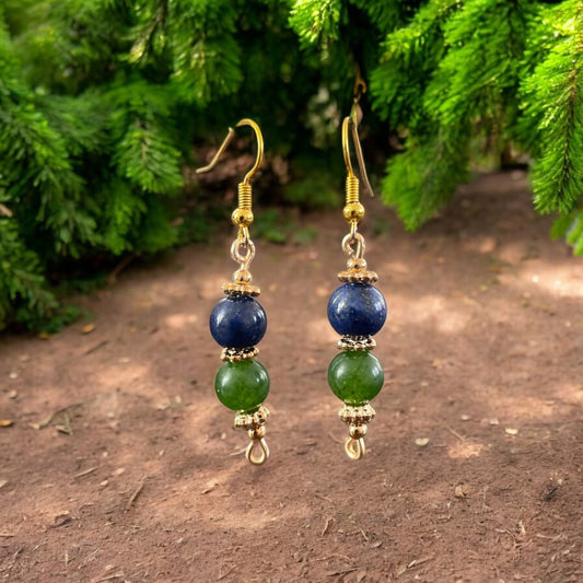 Double Tier Lapis & Jade Bead Earrings