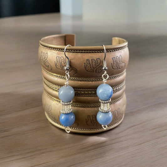 Double Tier Blue Agate Crystal Earrings