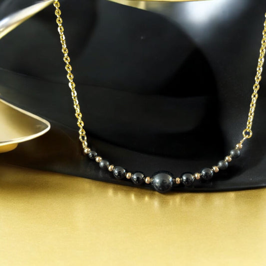 Obsidian Bead Necklace with Gold Accents