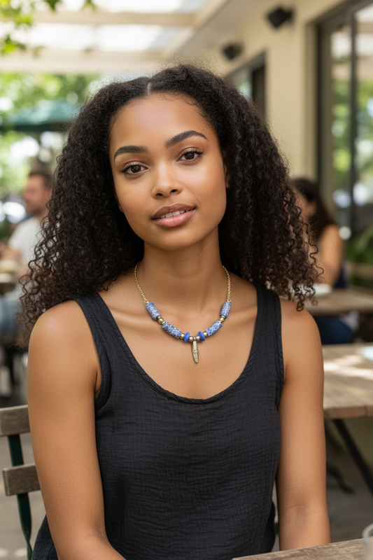 African Mask Glass Bead Necklace