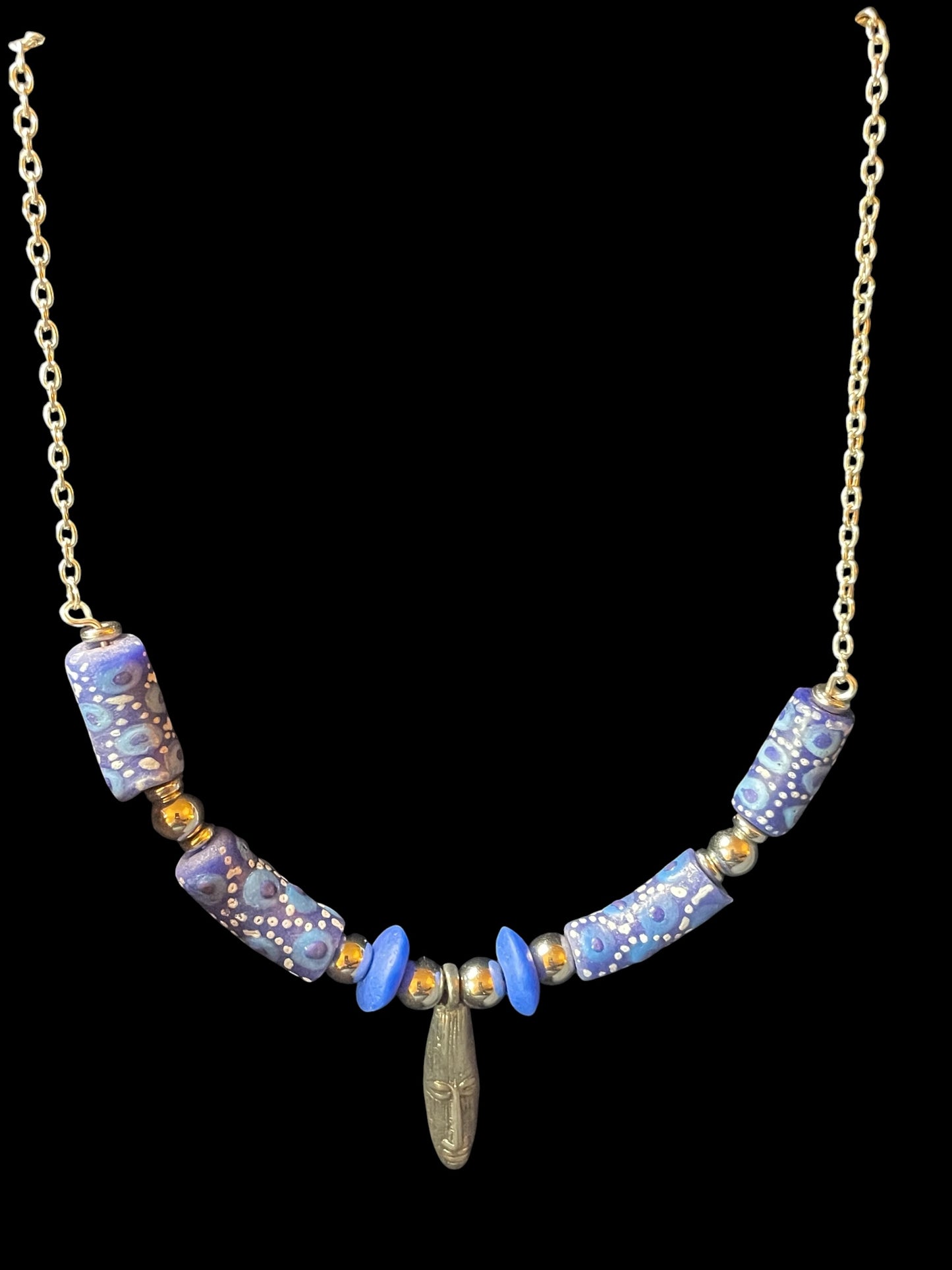 African Mask Glass Bead Necklace
